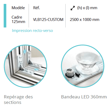 Cadre Lumineux tissu LED 125mm recto/verso - H250xL100cm – Image 2